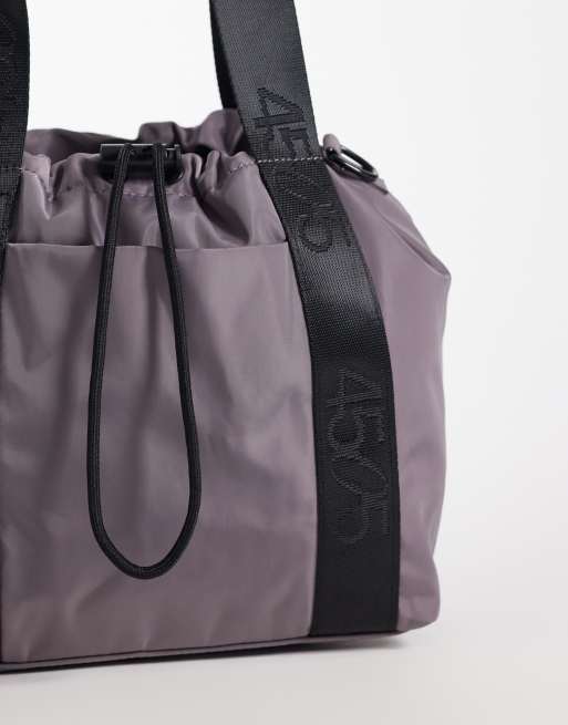 4505 woven adjustable drawstring bucket bag with external pocket in storm grey, 3 of 4