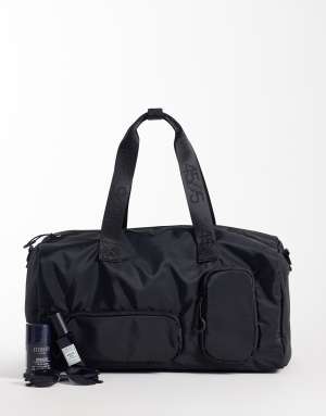 4505 woven gym holdall with utility pockets in black