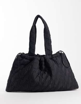 4505 Woven Logo Quilted Tote With Adjustable Toggle In Black