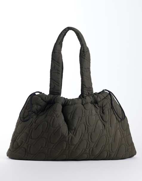 4505 woven logo quilted tote with adjustable toggle in coffee - view 1