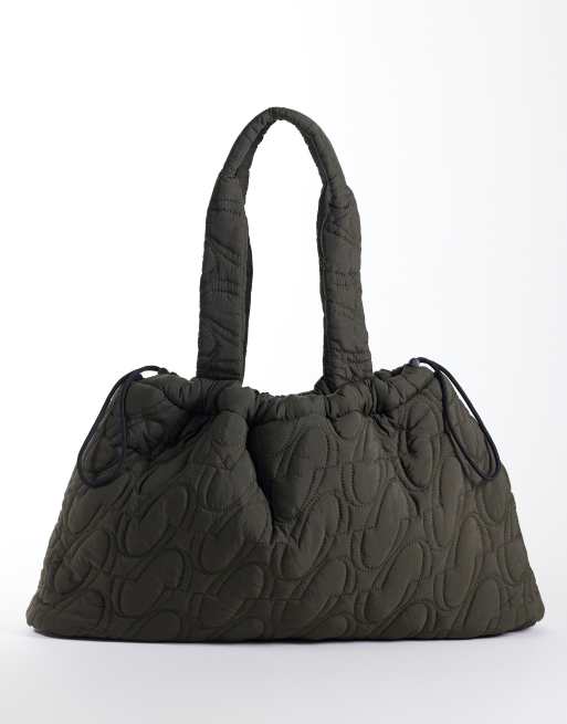 4505 woven logo quilted tote with adjustable toggle in coffee, 2 of 4