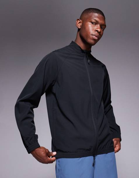 4505 woven warm up track jacket with zip pockets in black - view 1