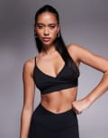 [ASOS] 4505 wrap front seamless light support sports bra in black S Black