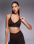 [ASOS] 4505 wrap front seamless light support sports bra in ganache-Brown L Ganache