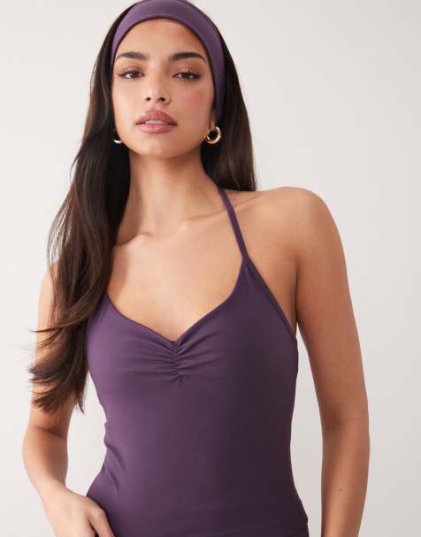 4505 soft touch ruched front yoga cami in heather