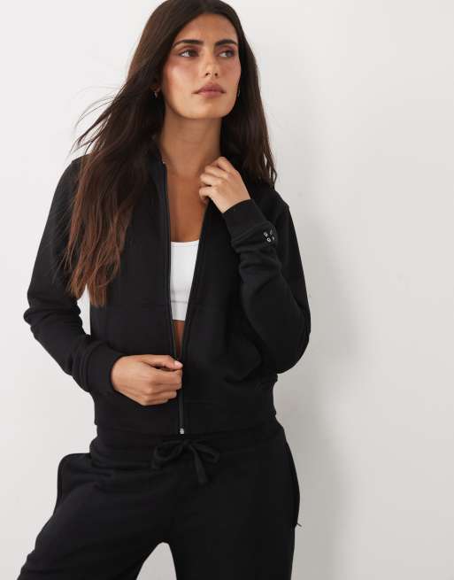 4505 Y2K felpa con cappuccio leggera da studio con zip e tasche con zip nera, 2 di 4