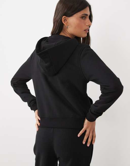 4505 Y2K felpa con cappuccio leggera da studio con zip e tasche con zip nera, 4 di 4