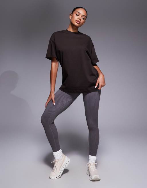 4505 Yoga heavyweight cotton oversized back print t-shirt with quick dry finish in deep brown, 2 of 4