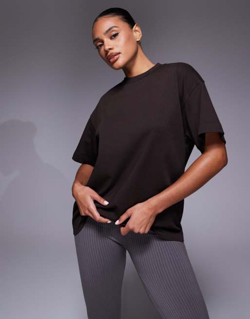 4505 Yoga heavyweight cotton oversized back print t-shirt with quick dry finish in deep brown, 3 of 4