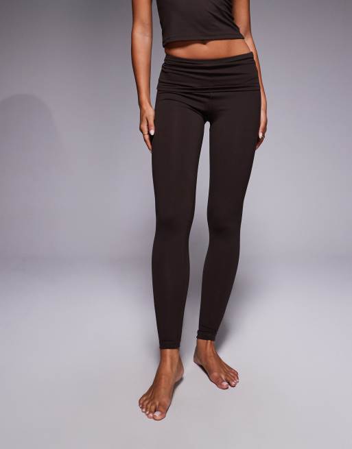 4505 - Yoga - Leggings marrone intenso morbidi con risvolto in vita, 4 di 5