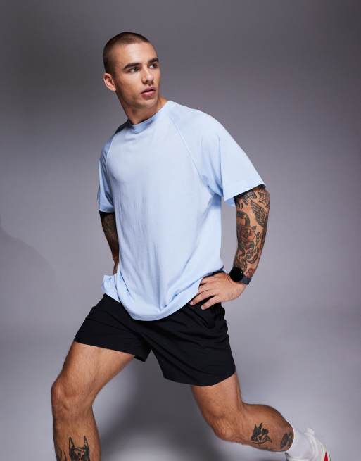 4505 – Yoga – Lekki szybkoschnący T-shirt sportowy oversize w kolorze błękitu
