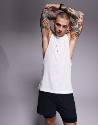 4505 Yoga Lightweight Quick Dry Performance Drop Armhole Tank Top In White
