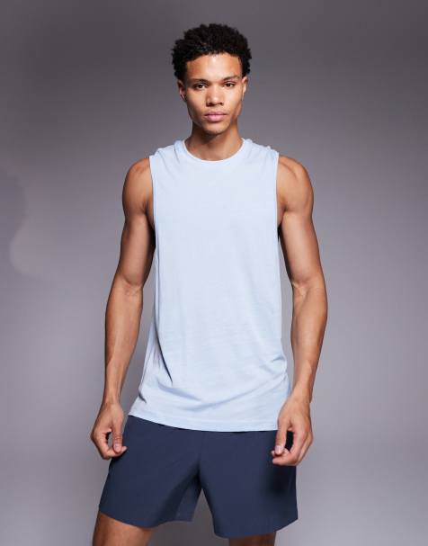 4505 Yoga lightweight quick dry performance drop armhole vest in sky blue - view 1