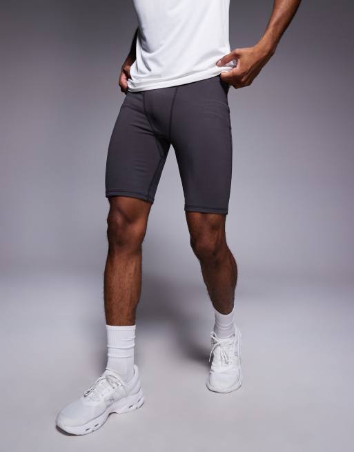 4505 - Yoga - Pantaloncini da allenamento a mezza coscia morbidi al tatto grigio granito con coulisse in vita