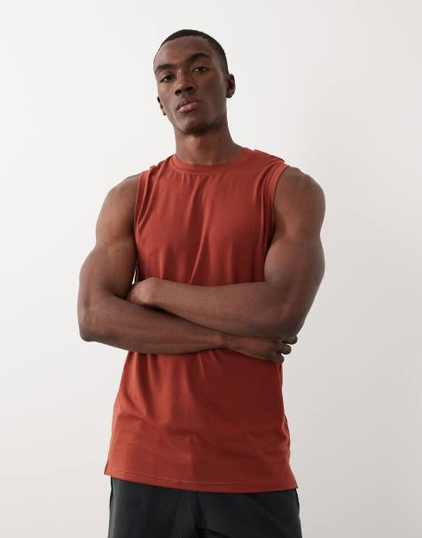 4505 Yoga performance jersey drop armhole quick dry training singlet in rust - view 1