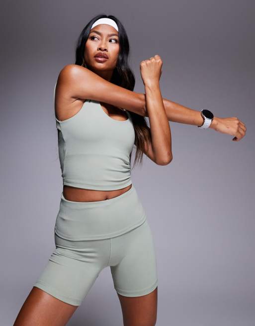 4505 Yoga soft touch fold over waist 13cm legging shorts in pistachio, 3 of 5