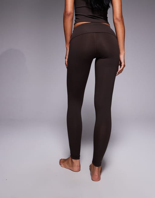 4505 Yoga soft touch fold over waist leggings in deep brown, 3 of 5