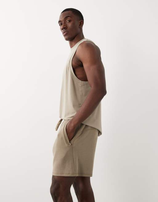 4505 Yoga ultra soft modal blend training shorts with zip pockets in greige, 3 of 5