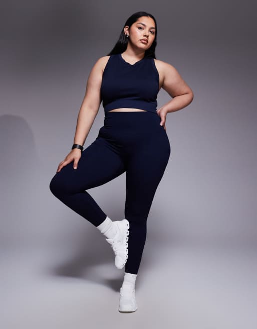 4507 Curve - Active - Reggiseno sportivo sostenitivo senza cuciture a doppio strato color blu navy a coste