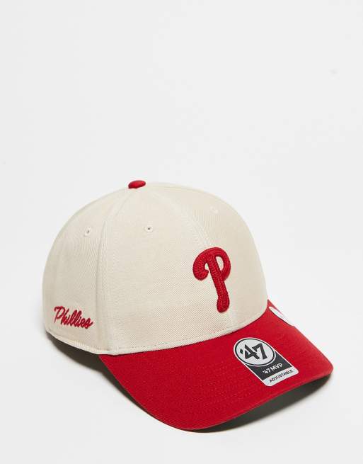 47 Brand – Beżowo-czerwona baseballowa czapka z daszkiem z motywem Philadelphia Phillies