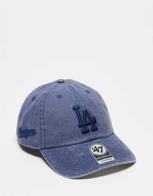 47 Brand – Clean Up – Niebieska sprana jeansowa czapka z daszkiem z motywem LA Dodgers