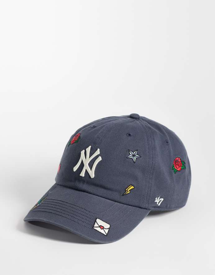 47 Brand Gorra azul para mujer con bordado multicolor y diseño de los NY Yankees