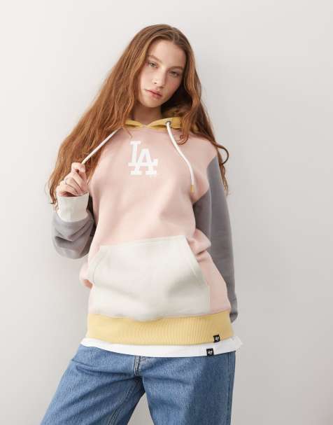 47 Brand  LA Dodgers contrast hoodie in beige multi - view 1