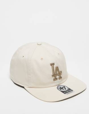 47 Brand 47 Brand Los Angeles Dodgers straight peak fitted cap in beige-Neutral