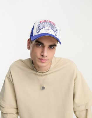 47 Brand MLB LA Dodgers trucker cap in blue and white with championship print - ASOS Price Checker