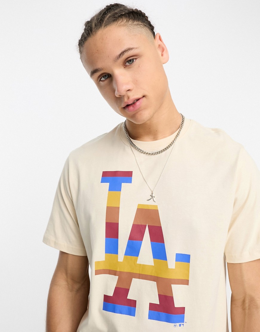 47 Brand MLB LA Dodgers t-shirt in off white with colour blocked infill logo
