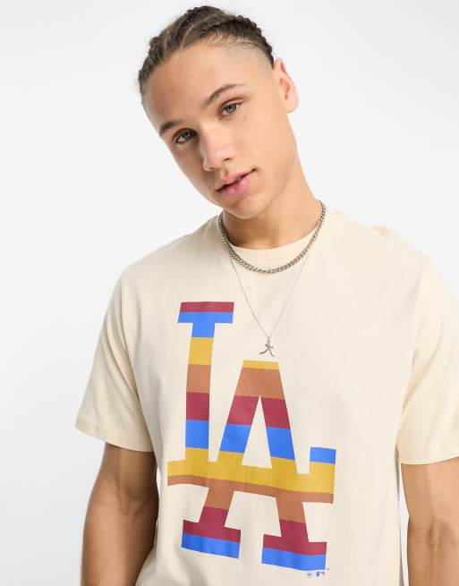 47 Brand MLB LA Dodgers T-Shirt In Off White With Colour Blocked Infill  Logo for Men