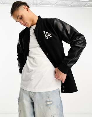 47 Brand MLB LA Dodgers varsity jacket in black with tonal sleeves