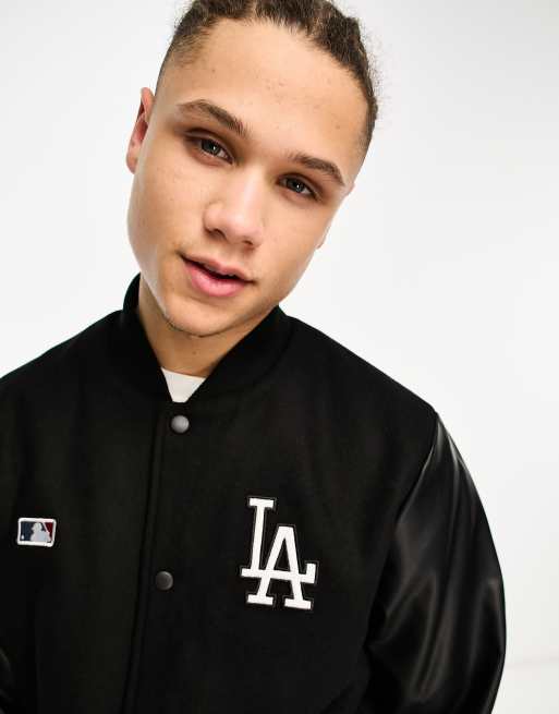 47 Brand MLB LA Dodgers Varsity Jacket In Black With Tonal Sleeves