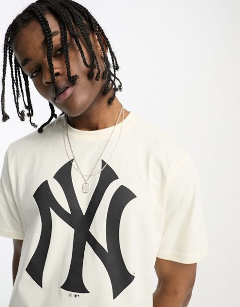 New York Yankees MLB Half Striped Oversized Black and White T-Shirt