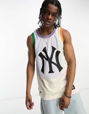 47 Brand MLB NY Yankees varsity vest in multicoloured patchwork pinstripes