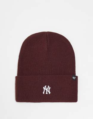 47 Brand 47 Brand New York Yankees mini logo beanie in burgundy-Red