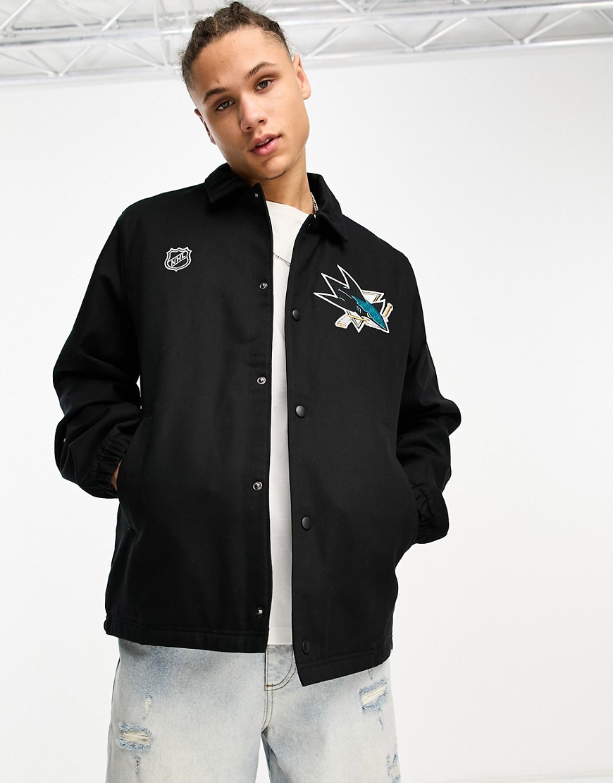 47 Brand NHL San Jose Sharks coach jacket in black with chest print