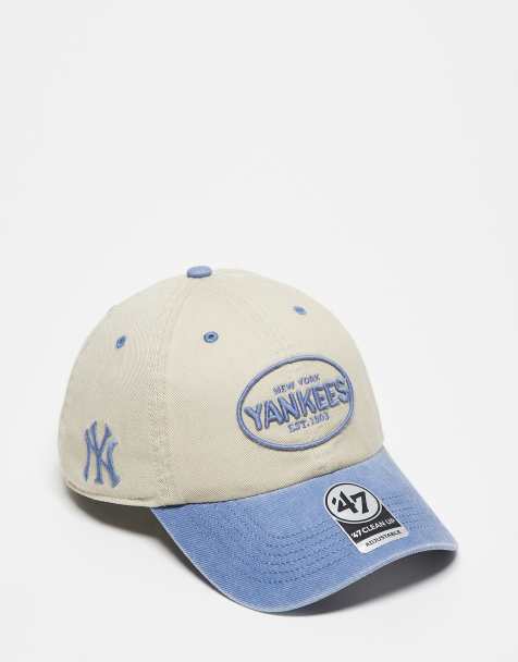 47 Brand NY Yankees bubble script clean up cap with contrast peak in beige - view 1