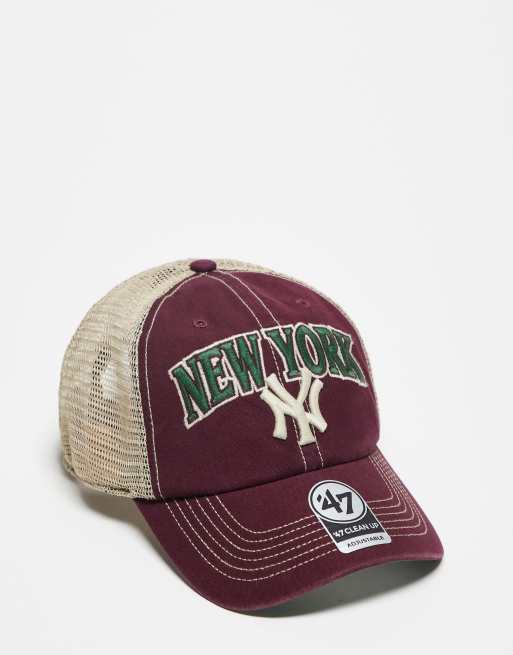 47 Brand - NY Yankees - Casquette camionneur minimaliste avec inscription - Bordeaux