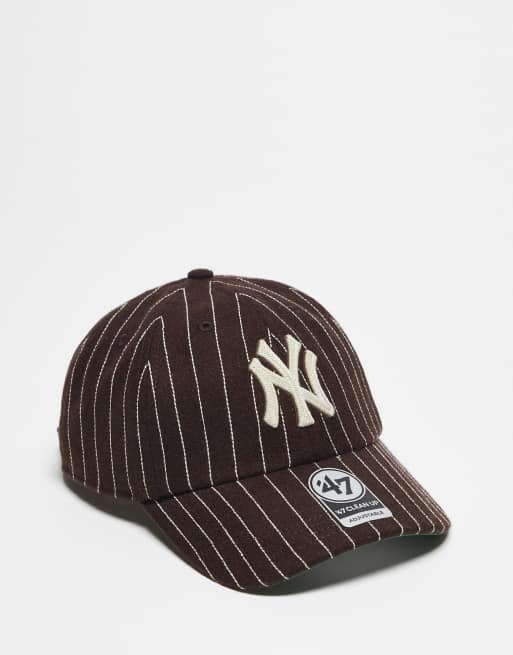 47 Brand – NY Yankees Clean Up – Brązowa czapka z daszkiem w kontrastowy wzór w paski
