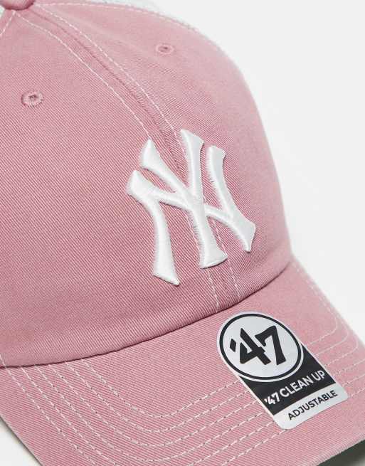 47 Brand NY Yankees clean up trucker cap in pink with contrast stitch, 2 of 3