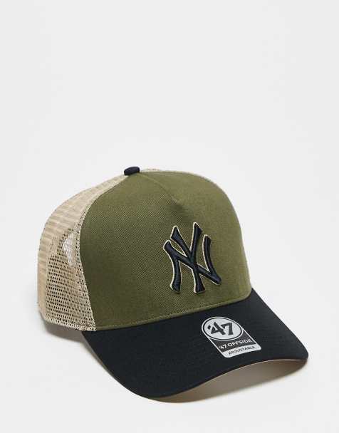 47 Brand NY Yankees offside trucker cap with contrast peak detail in khaki multi - view 1