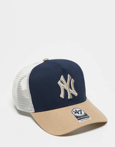 47 Brand NY Yankees offside truckercap  with contrast peak detail in navy multi - view 1