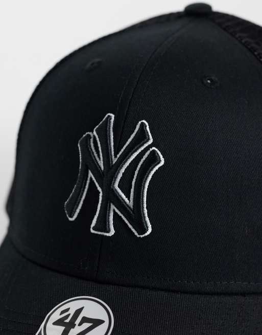 47 Brand NY Yankees outline logo trucker cap in black, 2 of 3