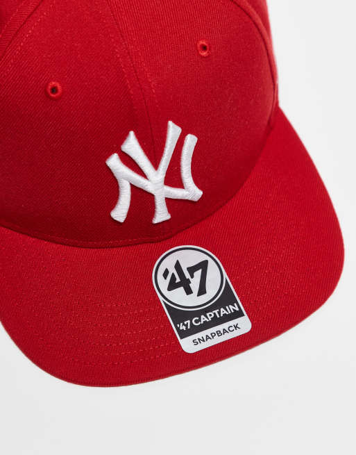 47 Brand NY Yankees straight peak fitted cap in red, 2 of 3