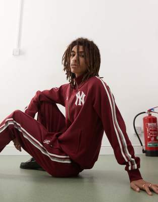 47 Brand 47 Brand NY Yankees track jacket co-ord in burgundy-Red