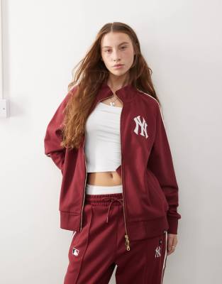 47 Brand 47 Brand NY Yankees track jacket co-ord in burgundy-Red