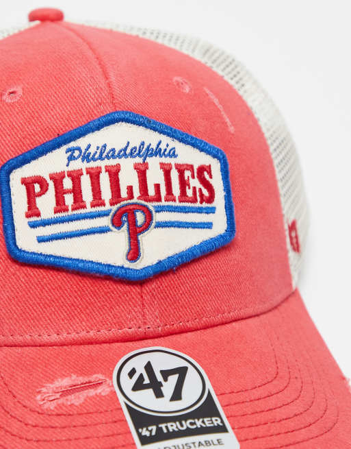 47 Brand Philadelphia Phillies baseball trucker cap in red with patchwork and distressing, 2 of 3