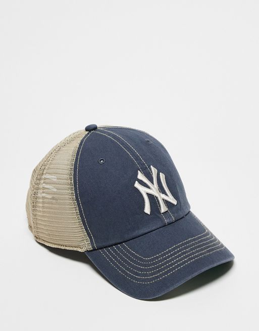 47 Brand Unisex – NY – Szara czapka z daszkiem, efektem sprania i siateczką z tyłu