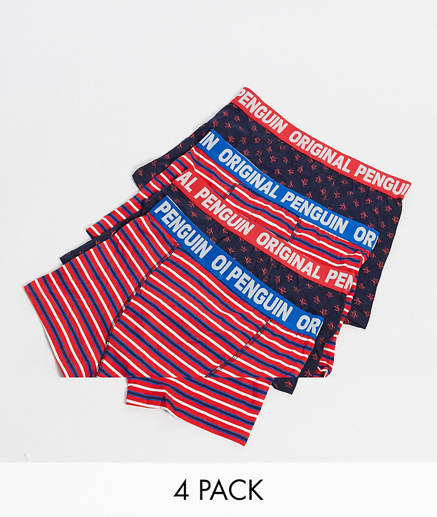 4Pk Mens Underwear Penguin Teal Stripe-Multicolore